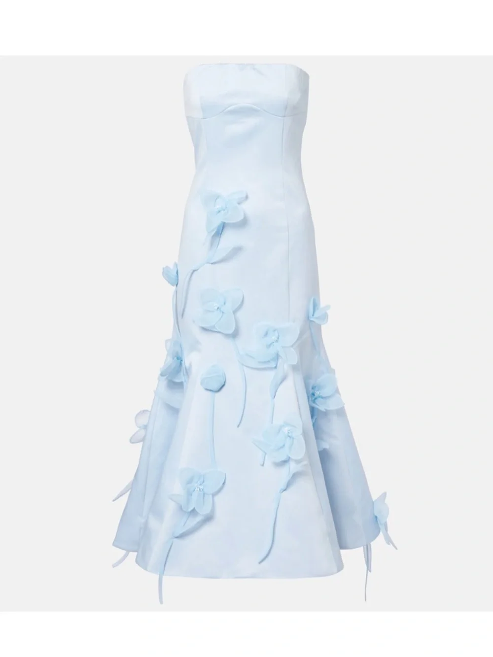 Strapless Light Blue Floral Appliqué Midi Dress - Picture 3 of 4